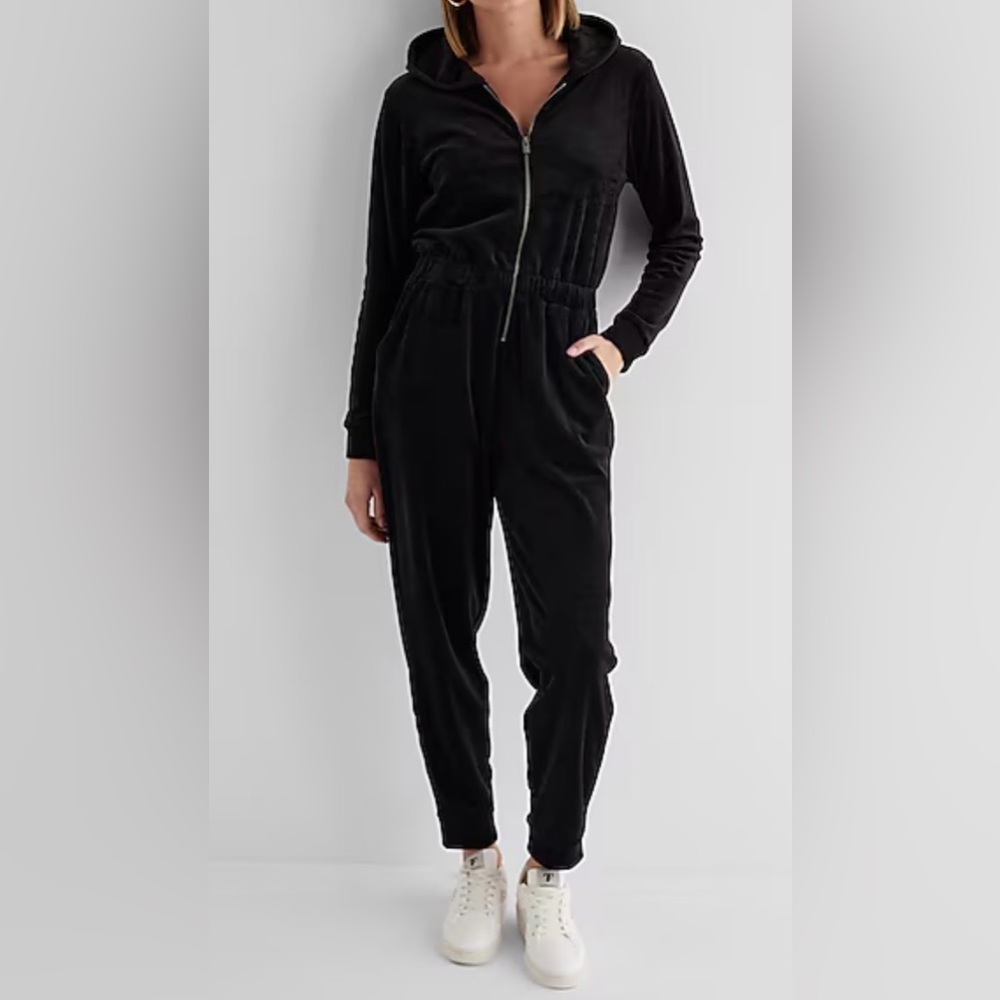 Express Black Velour Jogger Romper